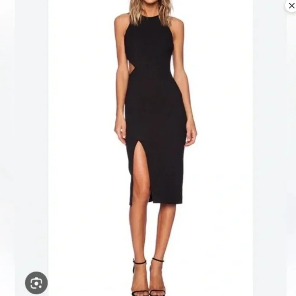 Elizabeth and James Giulia Black Midi Bodycon Cut Out Dress Size 4 #2174 - Picture 1 of 12